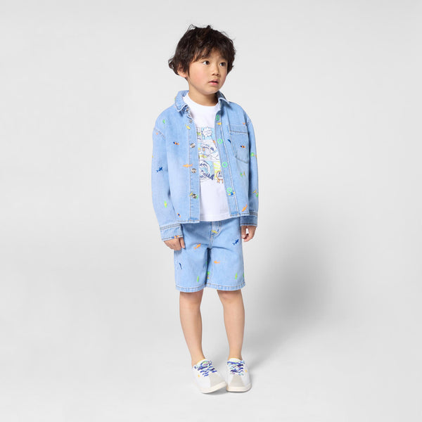 Shorts in denim con ricami multicolor all over per neonato e bambino BILLIEBLUSH U21721 Z18 