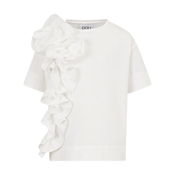 T-shirt bianca con applicazione floreale per bambina Doudou DY8A61 101 