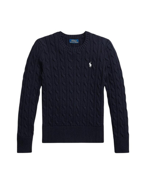 Maglia blu in cotone a trecce con logo per bambina Ralph Lauren Kids 313901316009 NAVY 