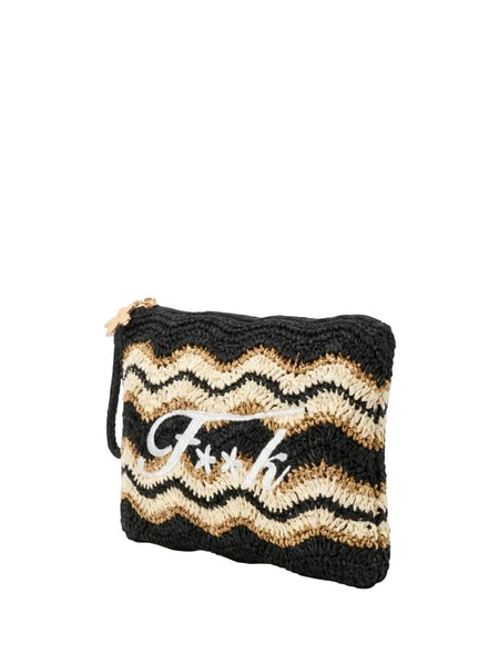 Pochette in paglia nera e beige con logo F**K FA26-SW0070BK BLACK 