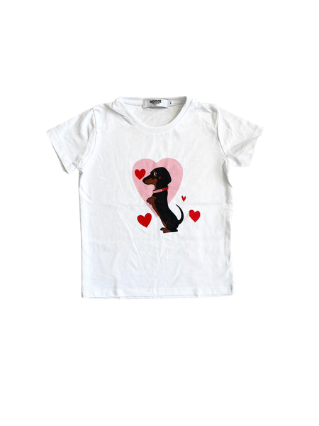 T-shirt bianca con stampa per neonata e bambina Mousse kids LKTS130W BASSET 