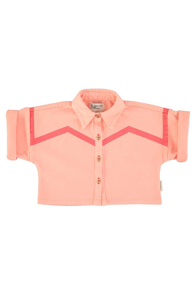 Camicia in denim rosa con stampa per bambina Piupiuchick SS26.CT2602 PINK 