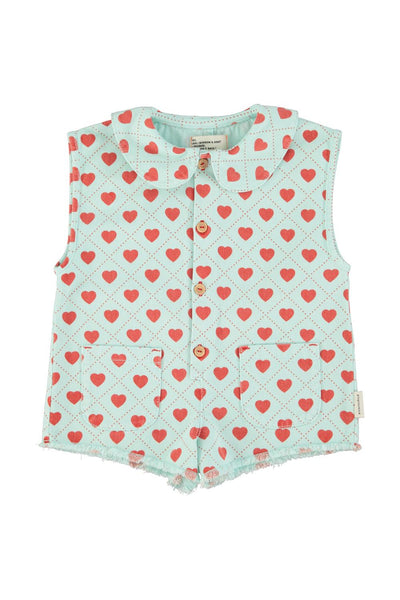 Tuta corta celeste con stampa all over per neonata e bambina Piupiuchick SS26.MN2605 LIGHT BLU/RED 