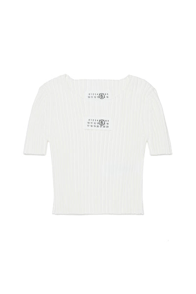 Maglia bianca a coste con logo per bambina MM6 Maison Margiela M60989 M6101 