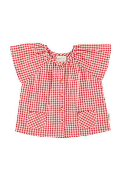 Blusa check rosso e bianco per neonata e bambina Piupiuchick SS26.BM2605 RED&ECRU 