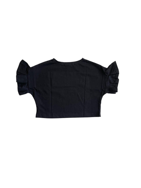 T-shirt cropped nera con stampa per neonata e bambina Mousse kids LKTSC130B BASSET 