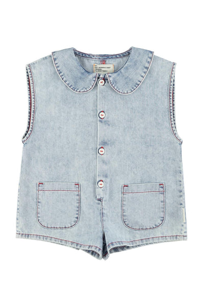 Tuta corta in denim con stampa per neonata e bambina Piupiuchick SS26.MN2605A DENIM 