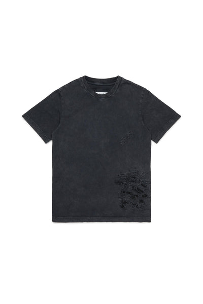 T-shirt nera con rotture per bambini MM6 Maison Margiela M60874 M6900 