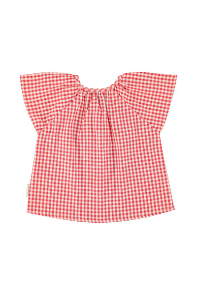 Blusa check rosso e bianco per neonata e bambina Piupiuchick SS26.BM2605 RED&ECRU 
