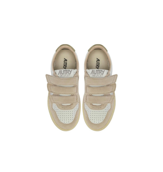Sneakers in pelle bianca e suede verde e beige per bambini Autry KILK 3U05 