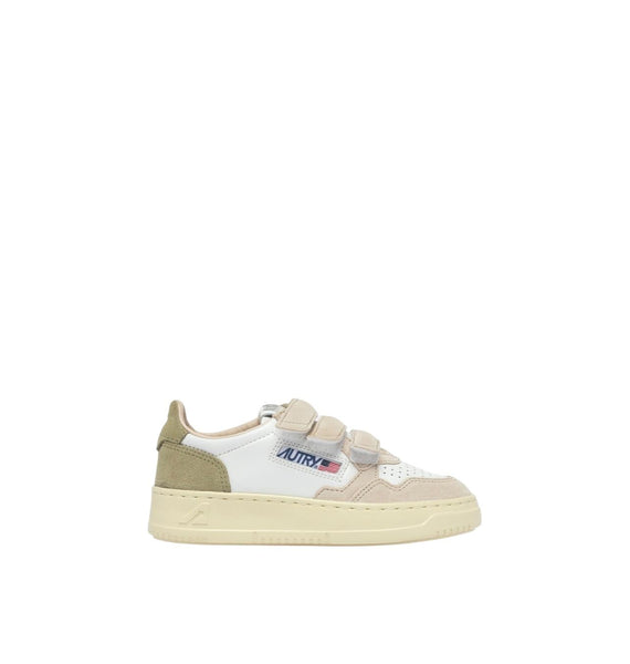 Sneakers in pelle bianca e suede verde e beige per bambini Autry KILK 3U05 