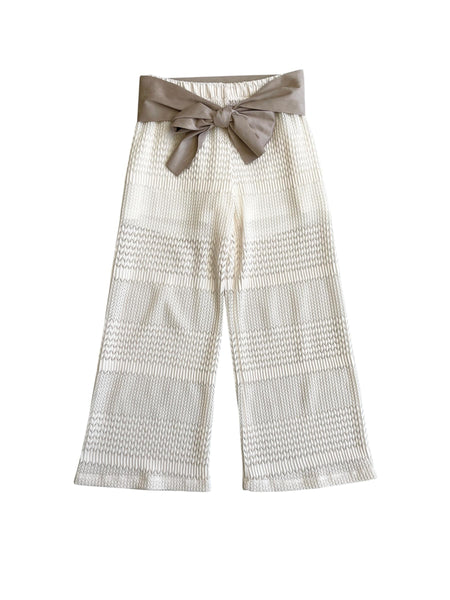 Pantalone in maglia con fiocco tortora per bambina Lulù by Miss Grant LL4266 LATTE 