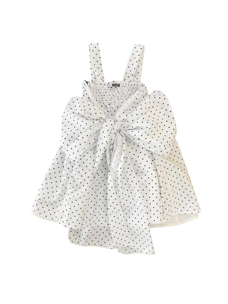Abito bianco a pois blu per neonata e bambina Cucù Lab CEREMONY BOW MICROPOIS 