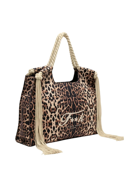 Borsa da mare con stampa leopardata e logo F**K FA26-SW0081X02 FANT 