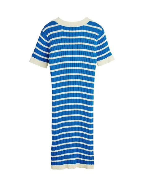 Abito a coste a righe blu e panna per bambina Mini Rodini 2625012160 BLUE 