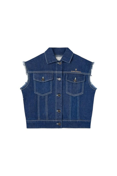 Giubbino in denim blu smanicato con logo per bambini The Animals Observatory S26200 187_BL 