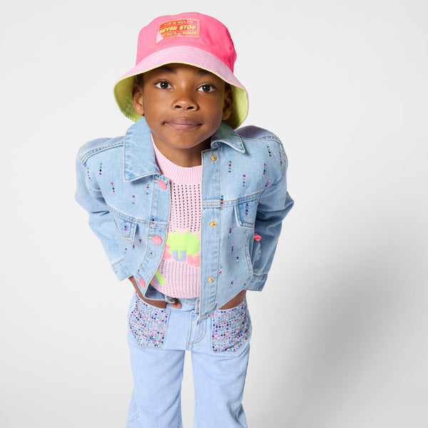 Giubbino in denim con strass multicolor applicati per bambina BILLIEBLUSH U21902 Z18 