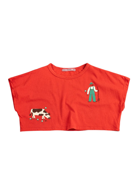 T-shirt cropped rossa con stampa per neonata e bambina Bobo Choses B126AC024 UNI 
