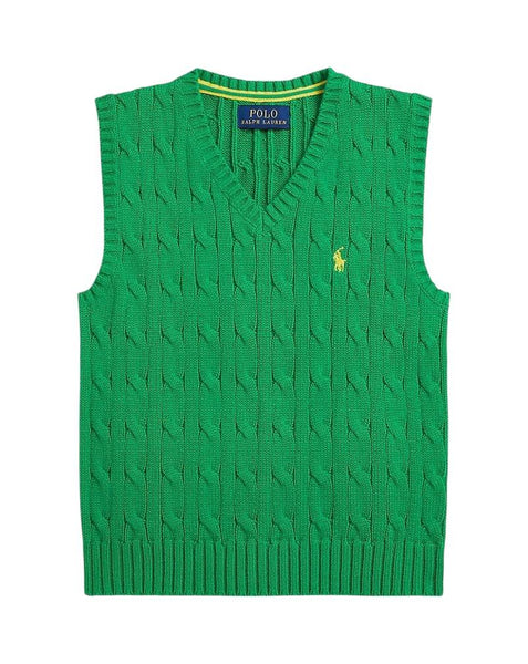 Gilet in maglia a trecce verde con logo per neonato e bambino Ralph Lauren Kids 322702300500 GREEN 