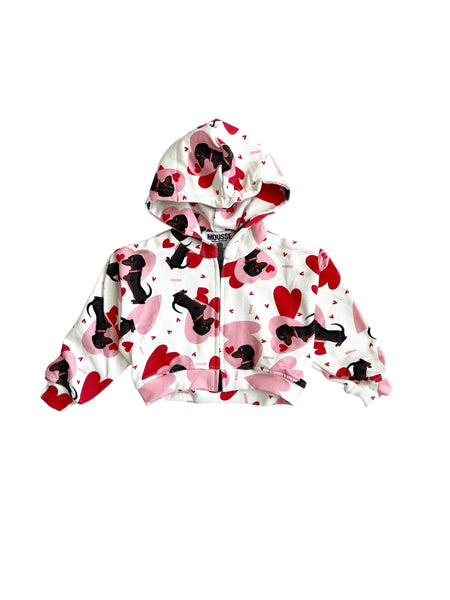 Felpa aperta con cappuccio e stampa all over per neonata e bambina Mousse kids LKHZ130 BASSET 