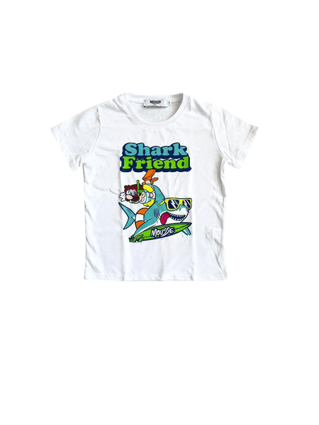 T-shirt bianca con stampa per neonato e bambino Mousse kids LKTS210W SWIMSHARK 
