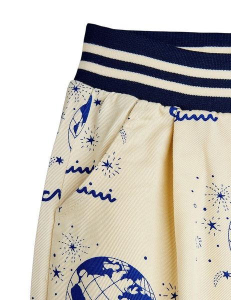 Pantalone panna con dettagli blu e stampa all over per neonati e bambini Mini Rodini 2623010610 WHITE 