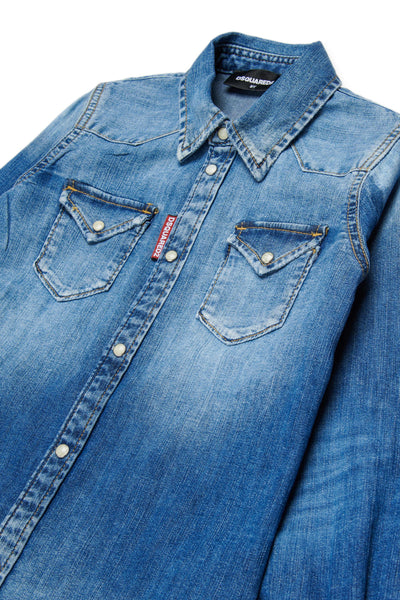 Camicia in denim blu per bambino Dsquared2 DQ2887 DQ01 