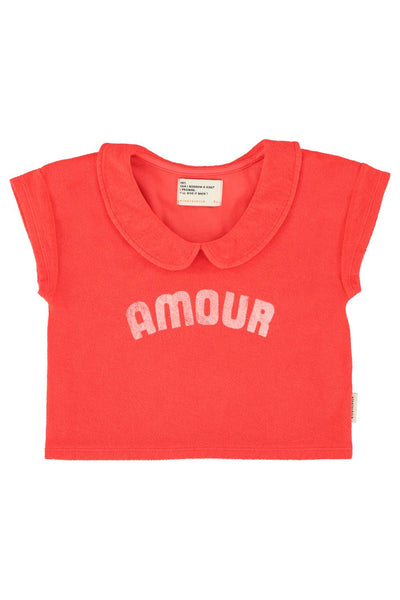 T-shirt rossa in spugna con stampa per neonata e bambina Piupiuchick SS26.JRS2613 RED 