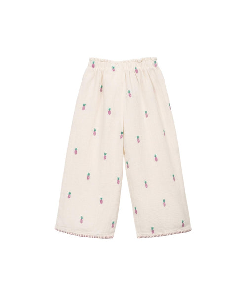 Pantalone panna in maglia con ricami all over per neonata Play up 4AS11601 E786N 