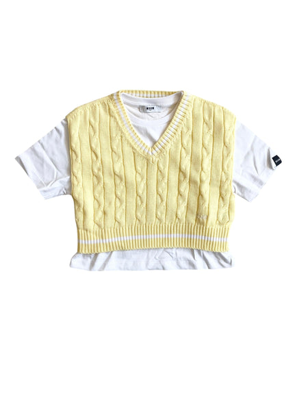 Gilet giallo con t-shirt bianca per bambina Msgm S6MSJGTH034 001/79 