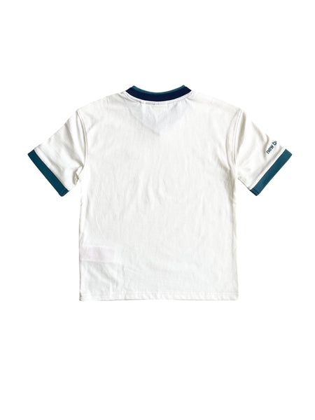 T-shirt bianca con dettagli verdi e blu per bamnbino New Balance YT61B802 SEA SALT 