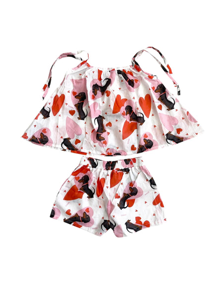 Completo bianco con stampa all over per neonata e bambina Mousse kids LKCMN130 BASSET 