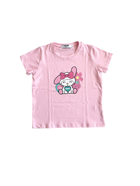 T-shirt rosa con stampa per neonata e bambina Mousse kids LKTS140P LEOHAPPY 