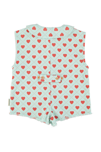 Tuta corta celeste con stampa all over per neonata e bambina Piupiuchick SS26.MN2605 LIGHT BLU/RED 