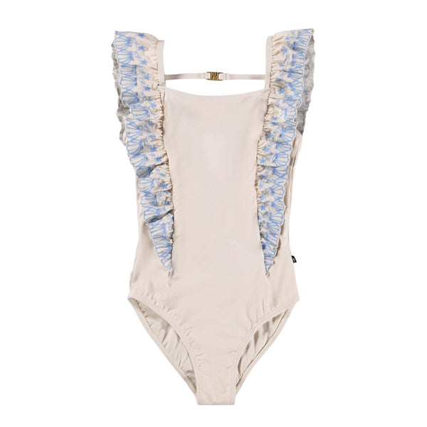 Costume intero panna con ricami azzurri per bambina Molo NATHALIE 5602 