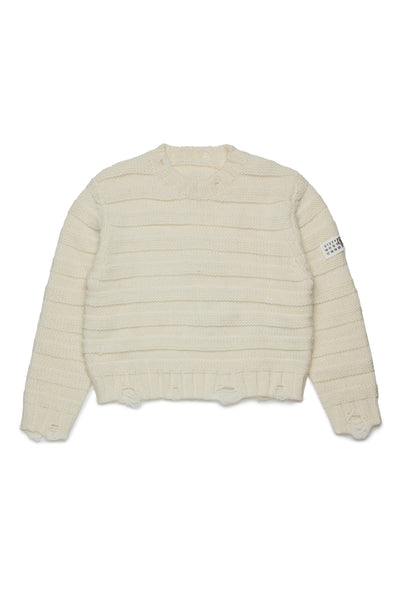 Maglia panna a coste con rotture per bambini MM6 Maison Margiela M60880 M6101 