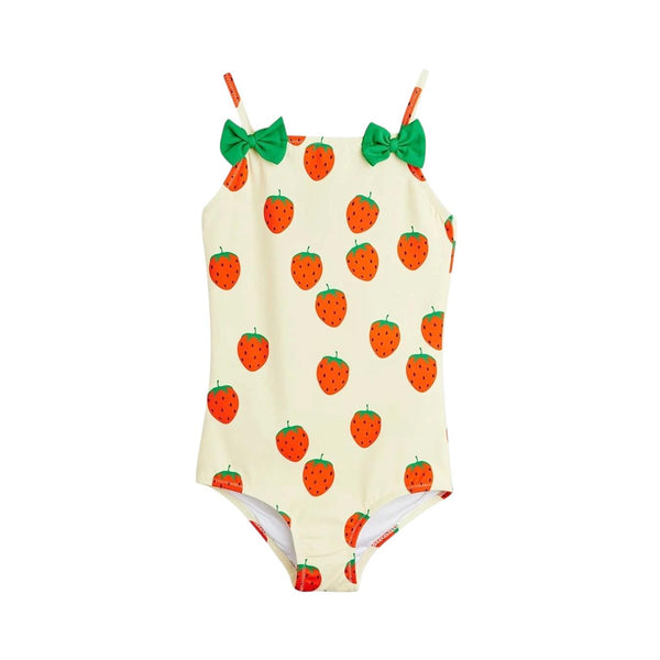Costume con stampa fragole all over per neonata e bambina Mini Rodini 1100034411 OFFWHITE 
