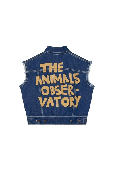 Giubbino in denim blu smanicato con logo per bambini The Animals Observatory S26200 187_BL 
