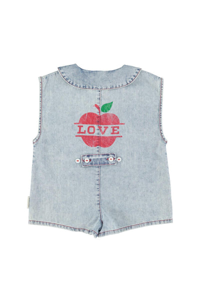 Tuta corta in denim con stampa per neonata e bambina Piupiuchick SS26.MN2605A DENIM 