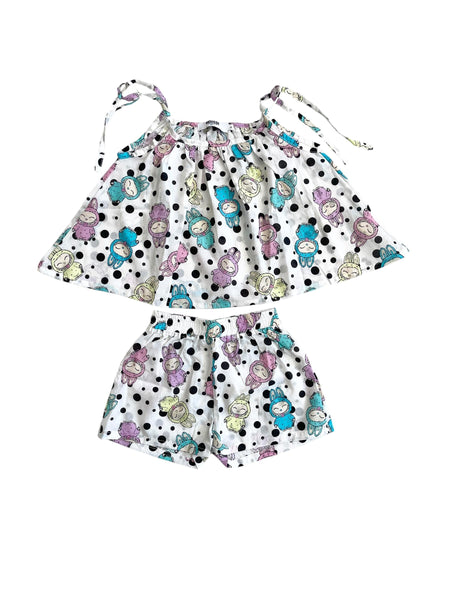 Completo bianco con stampa all over per neonata e bambina Mousse kids LKCMN190 BABEFUR 