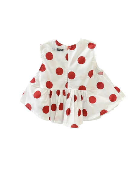 Top bianco a pois rossi per neonata e bambina Cucù Lab SABRINA SUMMER POIS ROSSO 