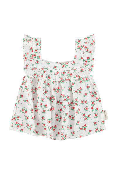 Blusa con stampa fiori all over per neonata e bambina Piupiuchick SS26.BM2607 ECRU 