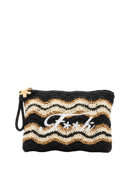 Pochette in paglia nera e beige con logo F**K FA26-SW0070BK BLACK 