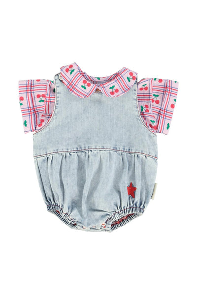 Pagliaccetto in denim blu per neonata Piupiuchick SS26.BB2602 DENIM 