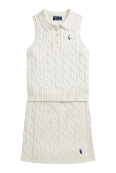 Completo bianco in cotone a trecce per bambina Ralph Lauren Kids 313A11239002 DECKWASH WHITE 
