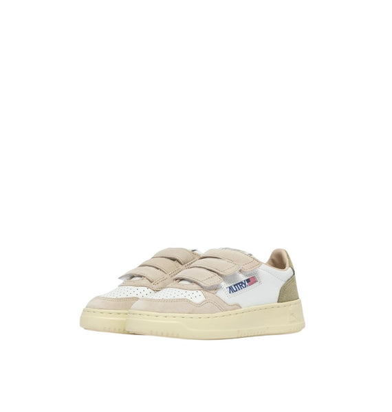 Sneakers in pelle bianca e suede verde e beige per bambini Autry KILK 3U05 