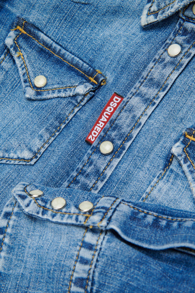 Camicia in denim blu per bambino Dsquared2 DQ2887 DQ01 