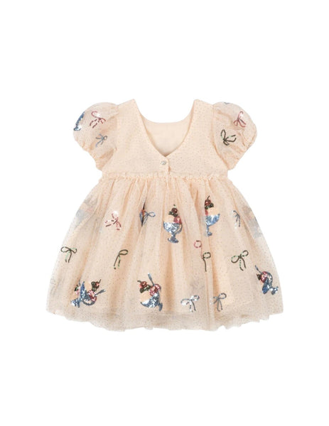 Abito beige in tulle con paillettes per neonata e bambina Konges slojd KS105138 GELATO 