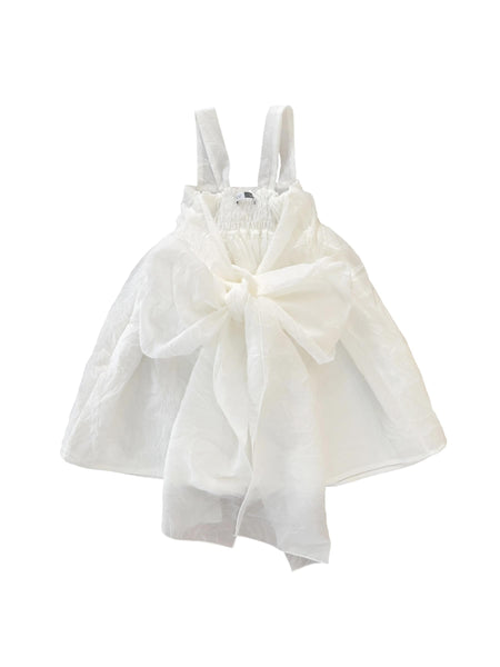 Abito bianco effetto stropicciato per neonata e bambina Cucù Lab CEREMONY BOW STROPICCIO 