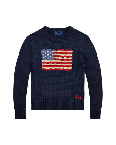 Maglia blu con bandiera per bambino Ralph Lauren Kids 323668285001 HUNTER NAVY 